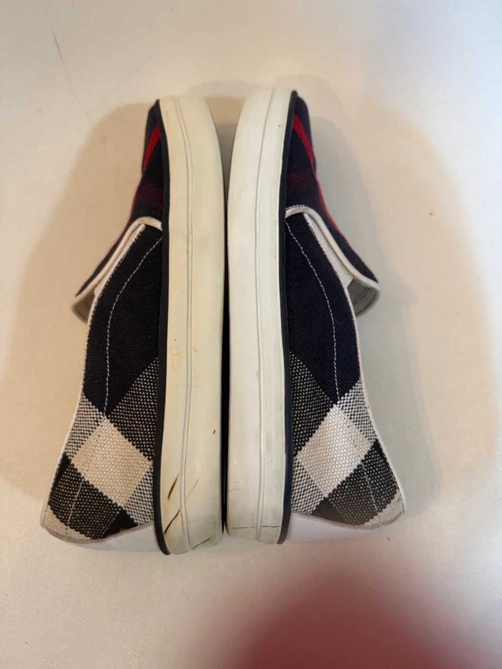 Burberry Women's Navy Slip-On Sneakers with Red Stripe 37.5 7.5 - Picture 9 of 12